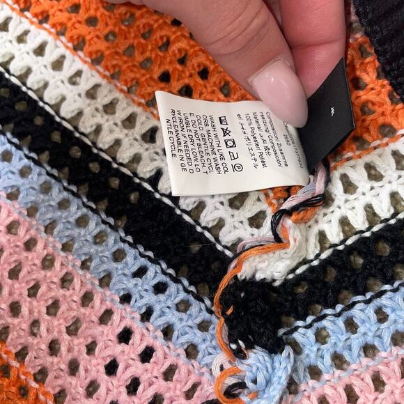 Colorblock Cut Out Lace Up Back Cover Up Dress crochet knit chest cut out SZ SM - Picture 11 of 11